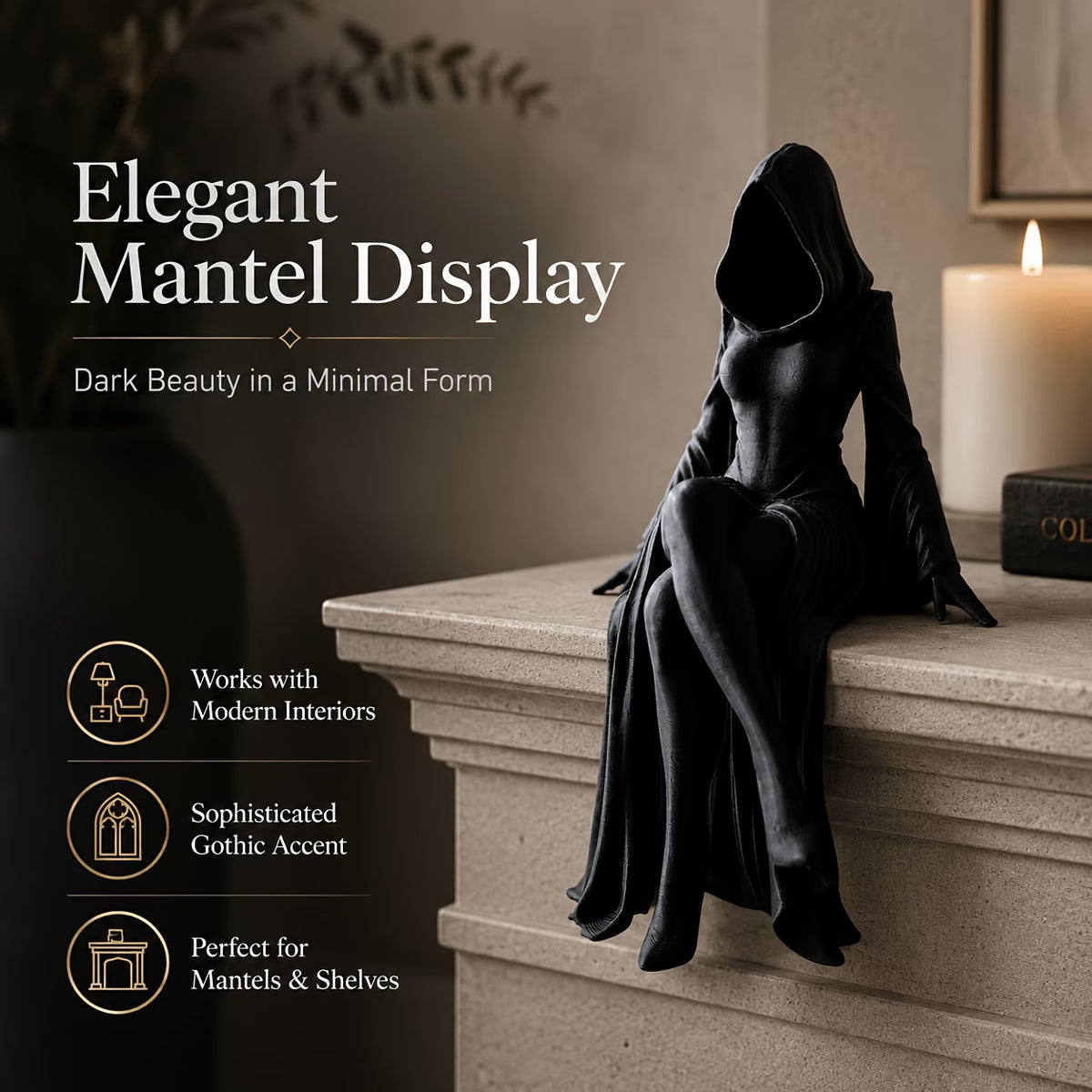 Dark Gothic Lady Reaper Sitting Pose Desktop Statue Figurine