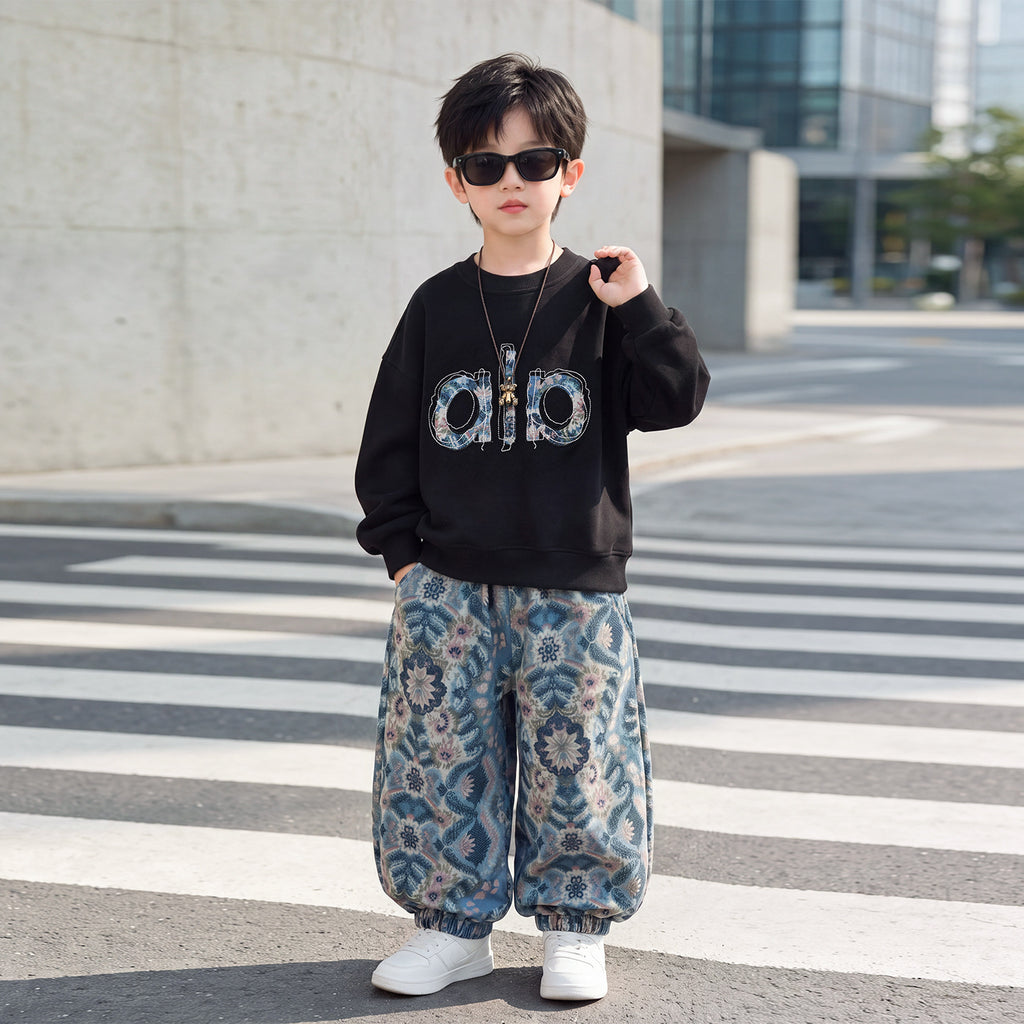 Boys Spring Autumn Casual Sportswear Hoodie Two-Piece Set