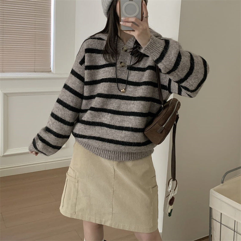 Contrast striped hooded sweater