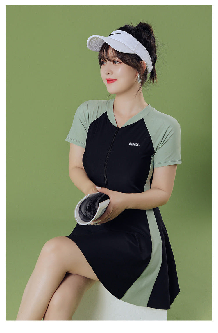 2025 New Swimsuit Women's Conservative Fairy Style Belly Covering Slimming One-Piece Hot Spring Summer Fashion Conservative Skirt Swimsuit