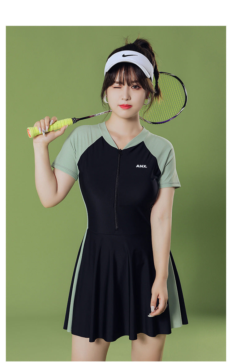 2025 New Swimsuit Women's Conservative Fairy Style Belly Covering Slimming One-Piece Hot Spring Summer Fashion Conservative Skirt Swimsuit
