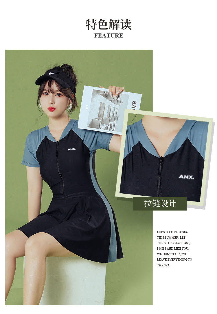 2025 New Swimsuit Women's Conservative Fairy Style Belly Covering Slimming One-Piece Hot Spring Summer Fashion Conservative Skirt Swimsuit