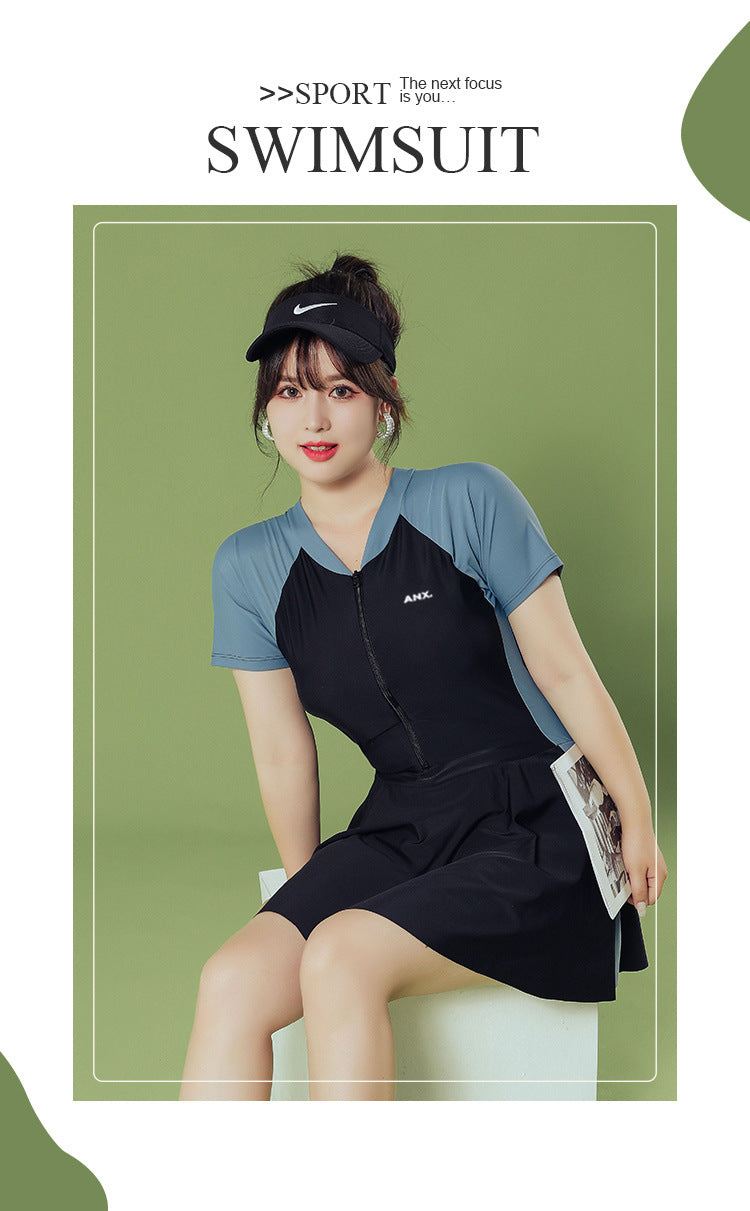 2025 New Swimsuit Women's Conservative Fairy Style Belly Covering Slimming One-Piece Hot Spring Summer Fashion Conservative Skirt Swimsuit