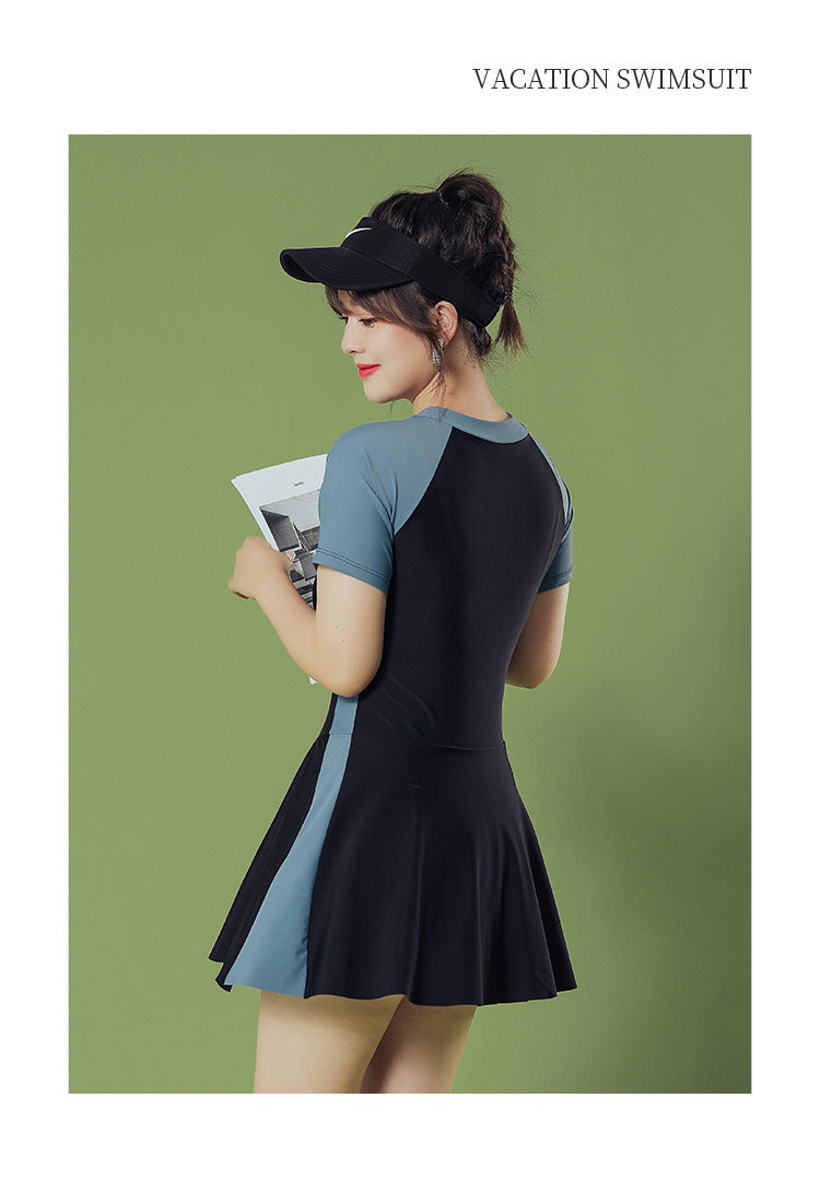 2025 New Swimsuit Women's Conservative Fairy Style Belly Covering Slimming One-Piece Hot Spring Summer Fashion Conservative Skirt Swimsuit