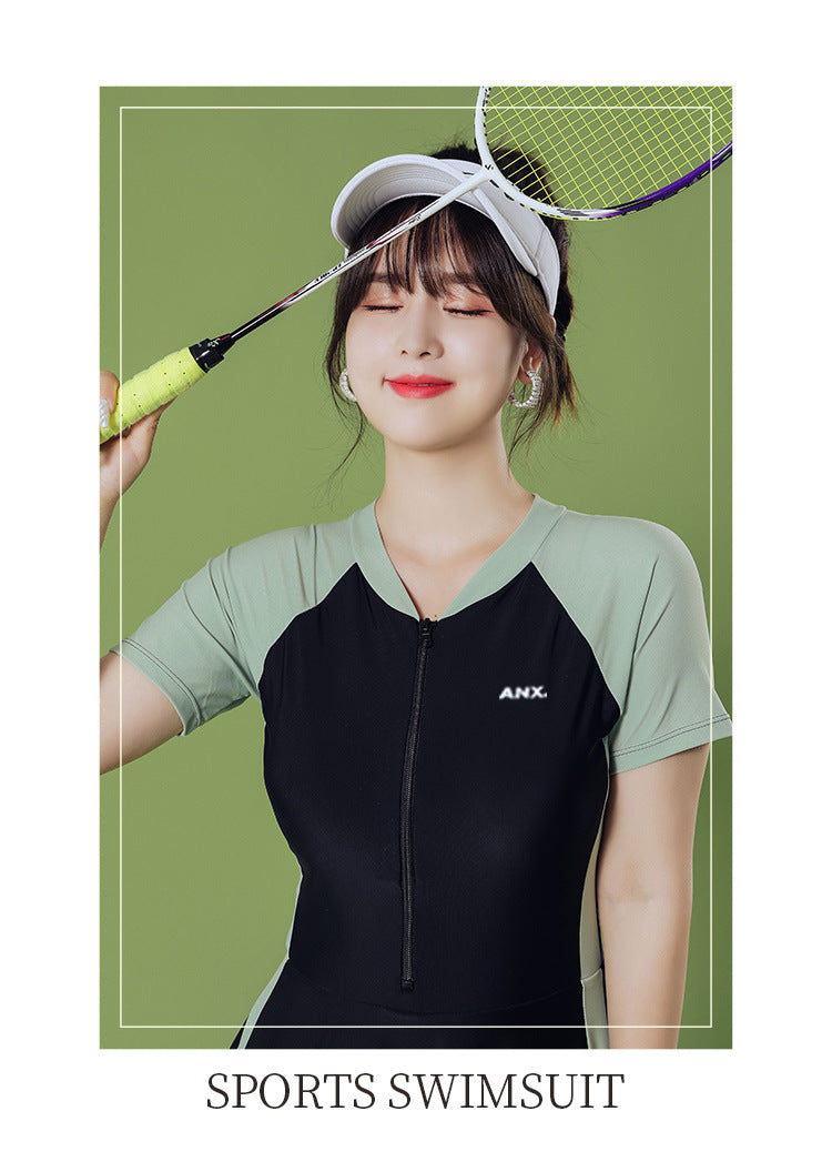 2025 New Swimsuit Women's Conservative Fairy Style Belly Covering Slimming One-Piece Hot Spring Summer Fashion Conservative Skirt Swimsuit
