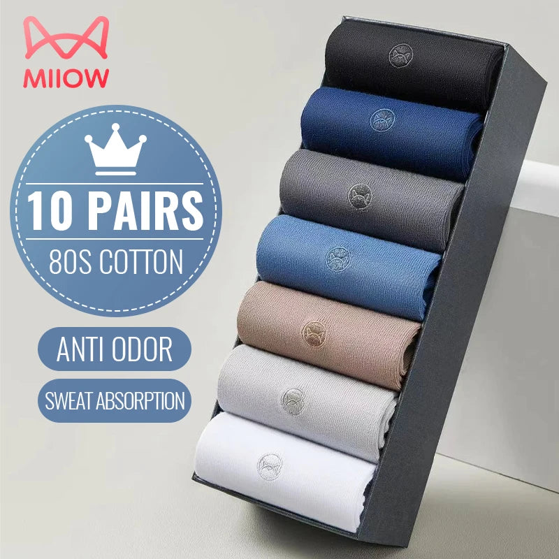 MiiOW 100% Pure Cotton Socks Men Black White Business Dress Long Sock Antibacterial Anti Odor Crew Socks Breathable Sport Sock