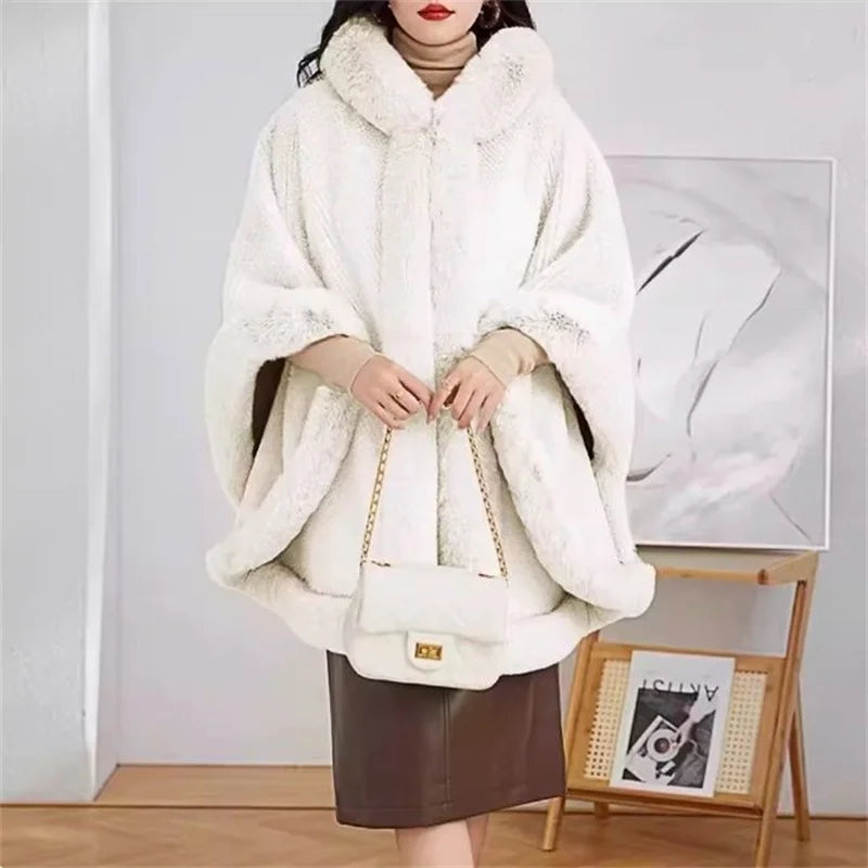 Large Fur Collar Shawl for Women in Winter 2023 Shenzhen European Popular Mid Length Cape Thickened Cape Christmas Year Fur Coat