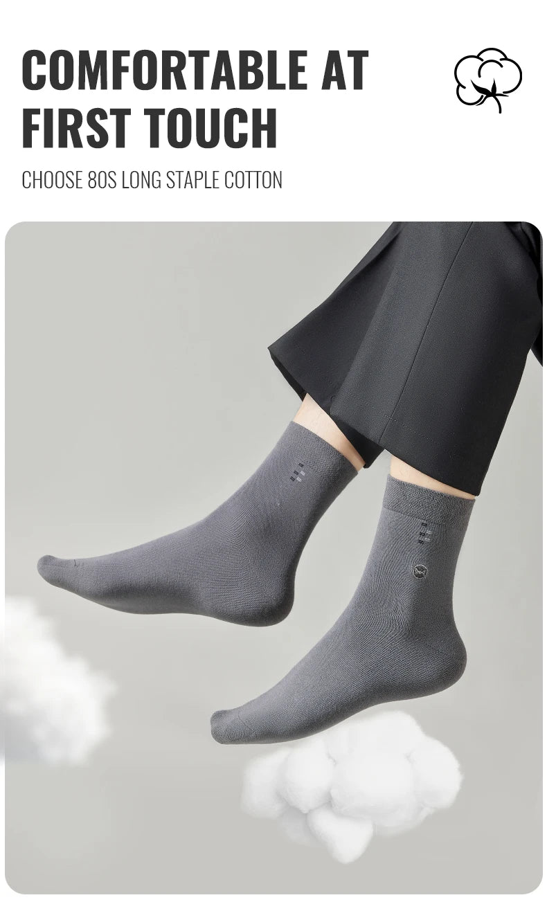 MiiOW 100% Pure Cotton Socks Men Black White Business Dress Long Sock Antibacterial Anti Odor Crew Socks Breathable Sport Sock
