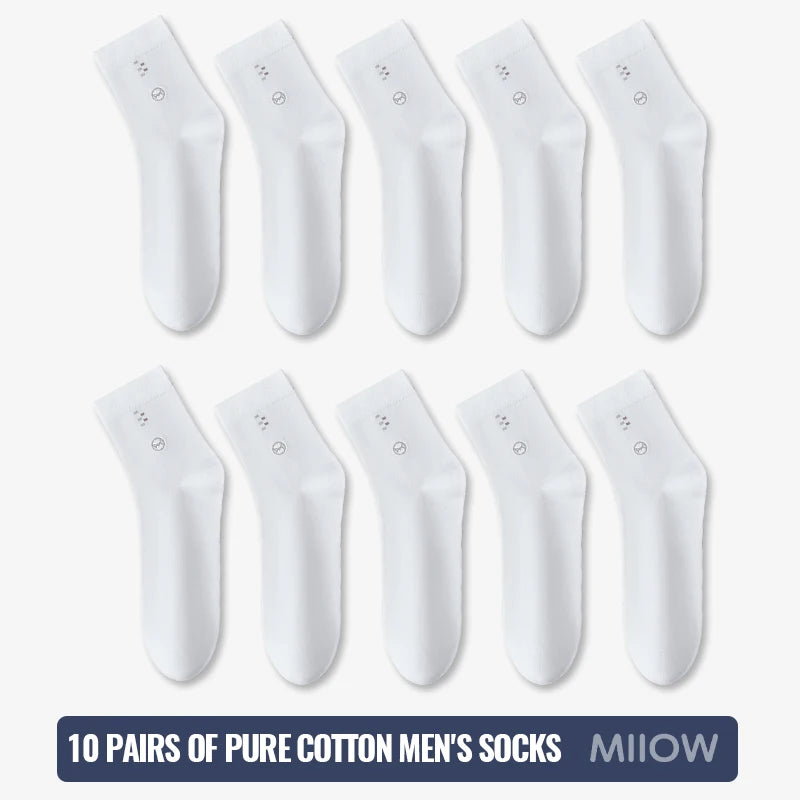 MiiOW 100% Pure Cotton Socks Men Black White Business Dress Long Sock Antibacterial Anti Odor Crew Socks Breathable Sport Sock
