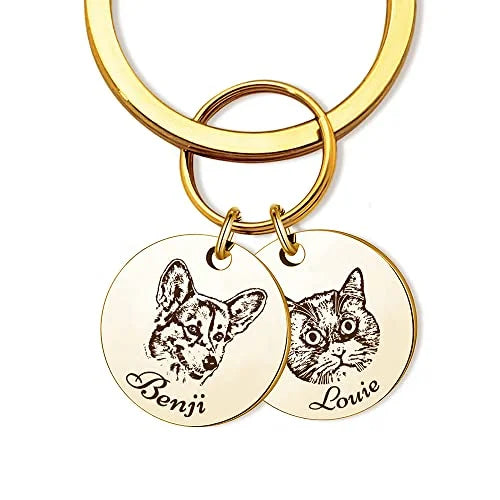 Amaxer Personalized Pet Photo Engraved Name Keychain Multiple Dog Cat Photo Engraved Memorial Christmas Gifts for Pet Lovers