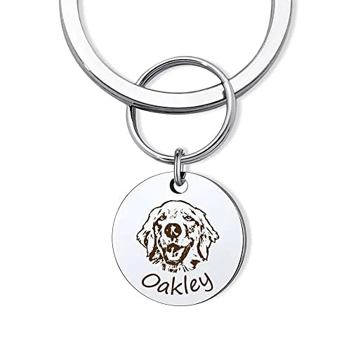 Amaxer Personalized Pet Photo Engraved Name Keychain Multiple Dog Cat Photo Engraved Memorial Christmas Gifts for Pet Lovers