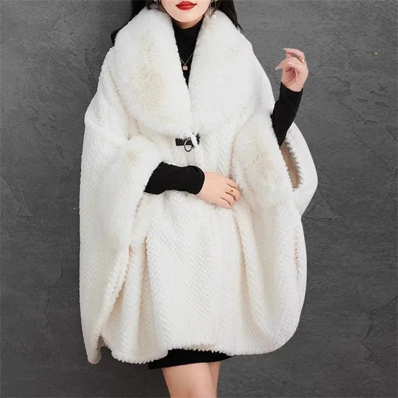Large Fur Collar Shawl for Women in Winter 2023 Shenzhen European Popular Mid Length Cape Thickened Cape Christmas Year Fur Coat