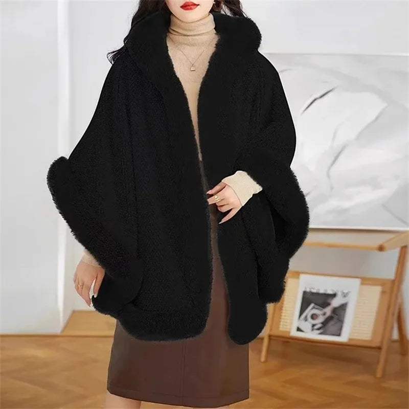 Large Fur Collar Shawl for Women in Winter 2023 Shenzhen European Popular Mid Length Cape Thickened Cape Christmas Year Fur Coat