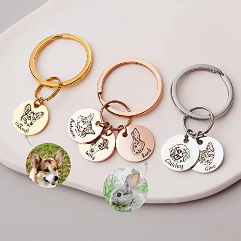 Amaxer Personalized Pet Photo Engraved Name Keychain Multiple Dog Cat Photo Engraved Memorial Christmas Gifts for Pet Lovers
