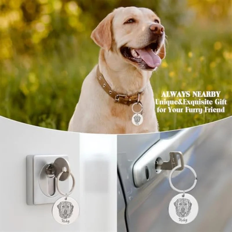 Amaxer Personalized Pet Photo Engraved Name Keychain Multiple Dog Cat Photo Engraved Memorial Christmas Gifts for Pet Lovers