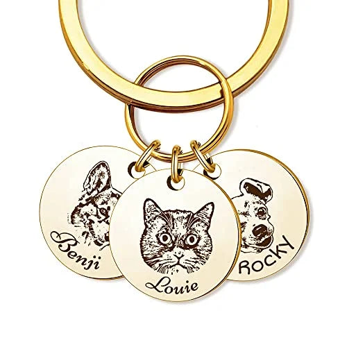 Amaxer Personalized Pet Photo Engraved Name Keychain Multiple Dog Cat Photo Engraved Memorial Christmas Gifts for Pet Lovers
