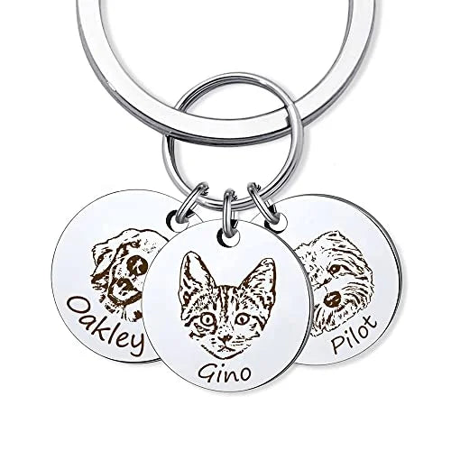 Amaxer Personalized Pet Photo Engraved Name Keychain Multiple Dog Cat Photo Engraved Memorial Christmas Gifts for Pet Lovers