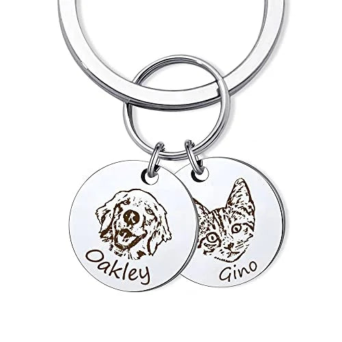 Amaxer Personalized Pet Photo Engraved Name Keychain Multiple Dog Cat Photo Engraved Memorial Christmas Gifts for Pet Lovers