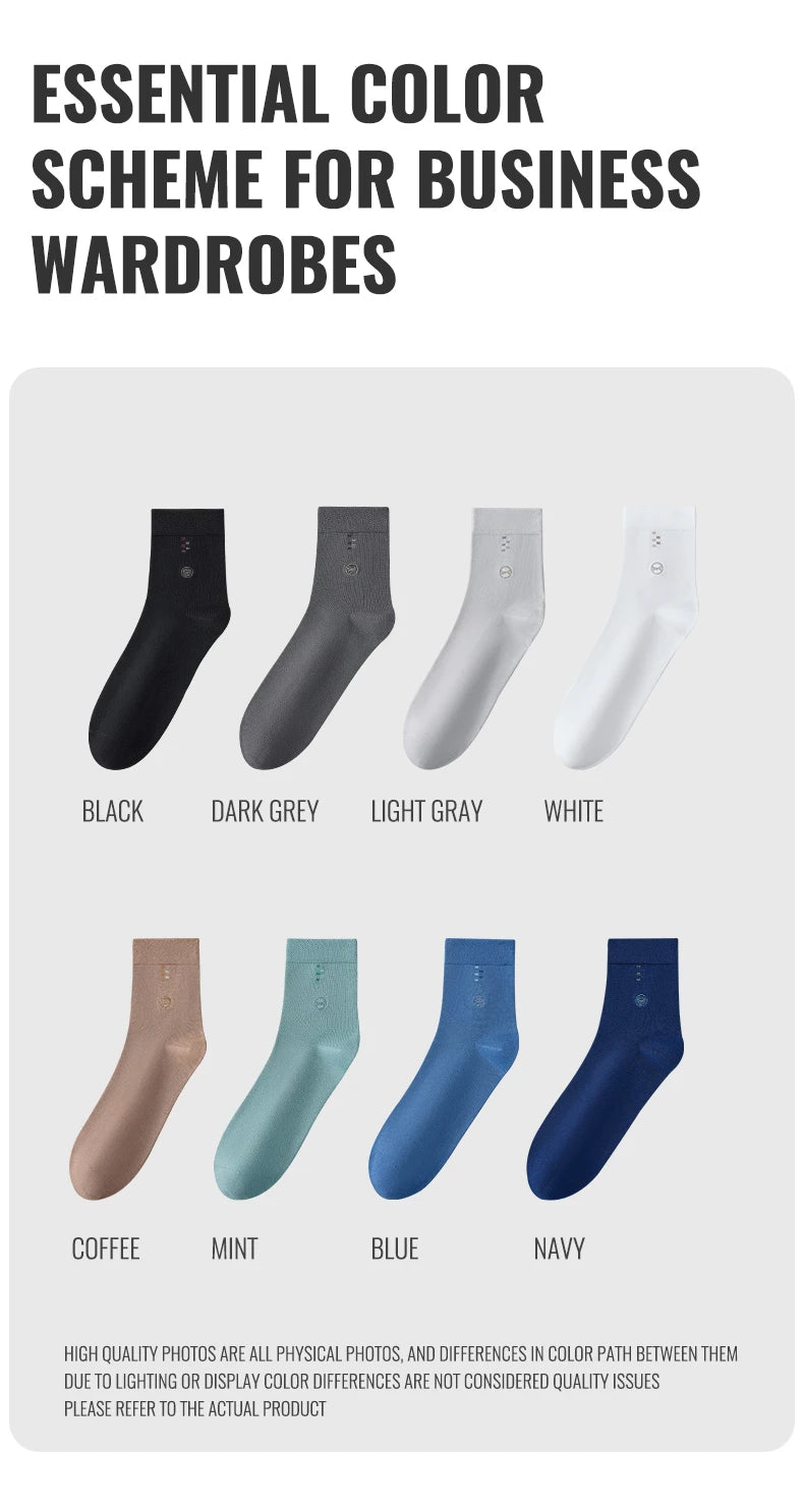 MiiOW 100% Pure Cotton Socks Men Black White Business Dress Long Sock Antibacterial Anti Odor Crew Socks Breathable Sport Sock