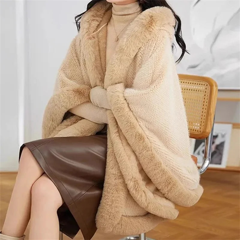 Large Fur Collar Shawl for Women in Winter 2023 Shenzhen European Popular Mid Length Cape Thickened Cape Christmas Year Fur Coat