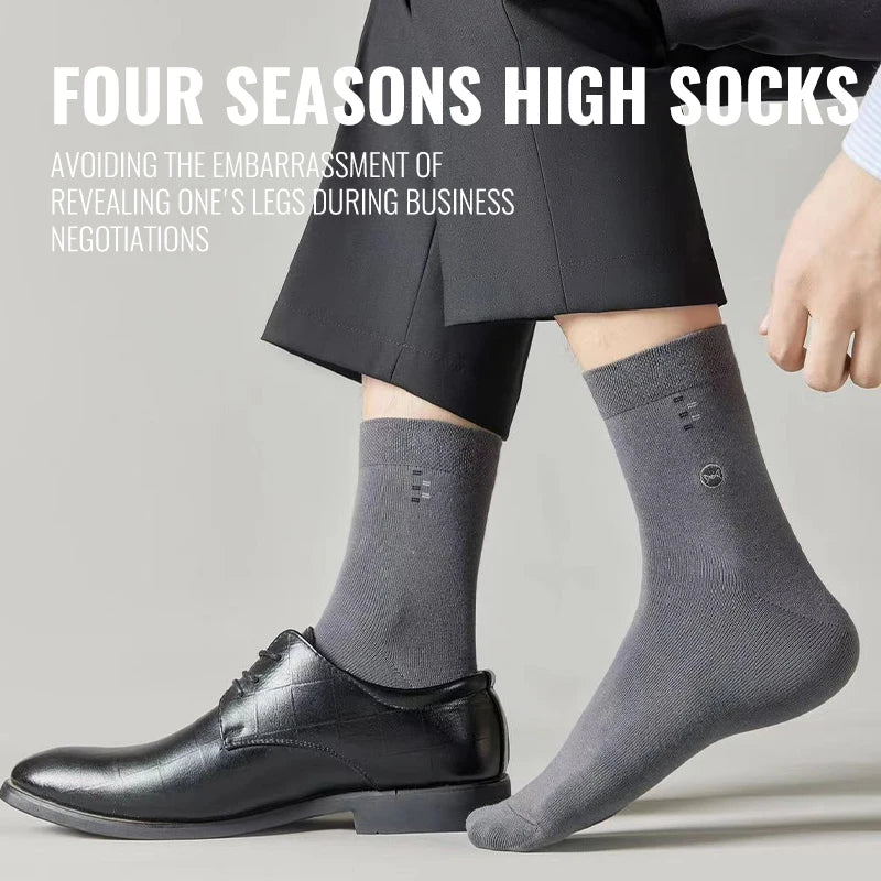 MiiOW 100% Pure Cotton Socks Men Black White Business Dress Long Sock Antibacterial Anti Odor Crew Socks Breathable Sport Sock