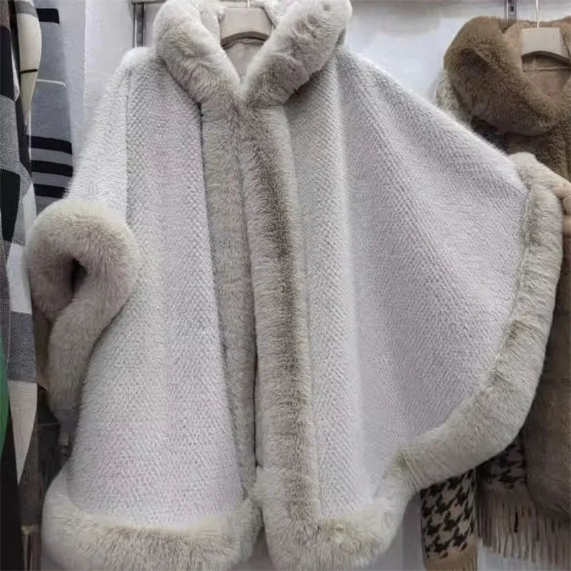 Large Fur Collar Shawl for Women in Winter 2023 Shenzhen European Popular Mid Length Cape Thickened Cape Christmas Year Fur Coat