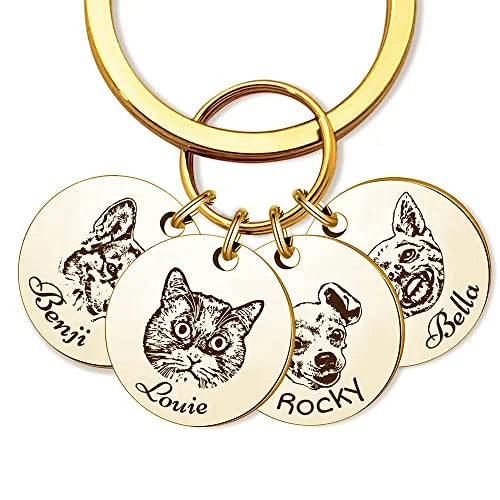 Amaxer Personalized Pet Photo Engraved Name Keychain Multiple Dog Cat Photo Engraved Memorial Christmas Gifts for Pet Lovers