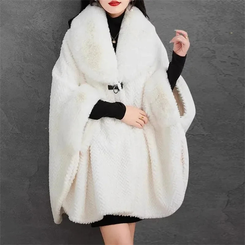 Large Fur Collar Shawl for Women in Winter 2023 Shenzhen European Popular Mid Length Cape Thickened Cape Christmas Year Fur Coat