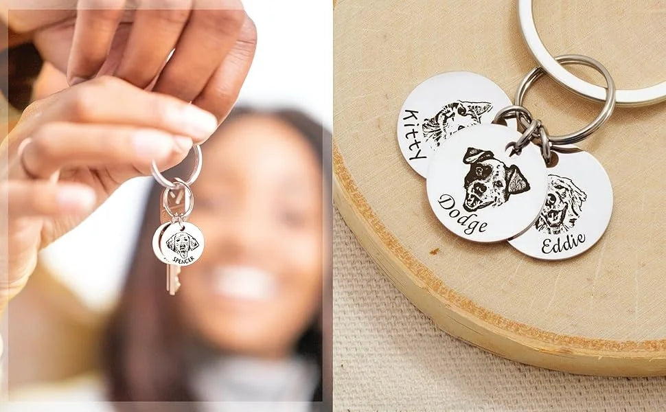 Amaxer Personalized Pet Photo Engraved Name Keychain Multiple Dog Cat Photo Engraved Memorial Christmas Gifts for Pet Lovers