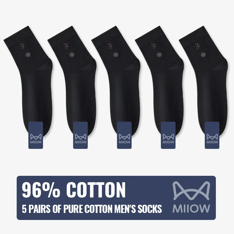 MiiOW 100% Pure Cotton Socks Men Black White Business Dress Long Sock Antibacterial Anti Odor Crew Socks Breathable Sport Sock