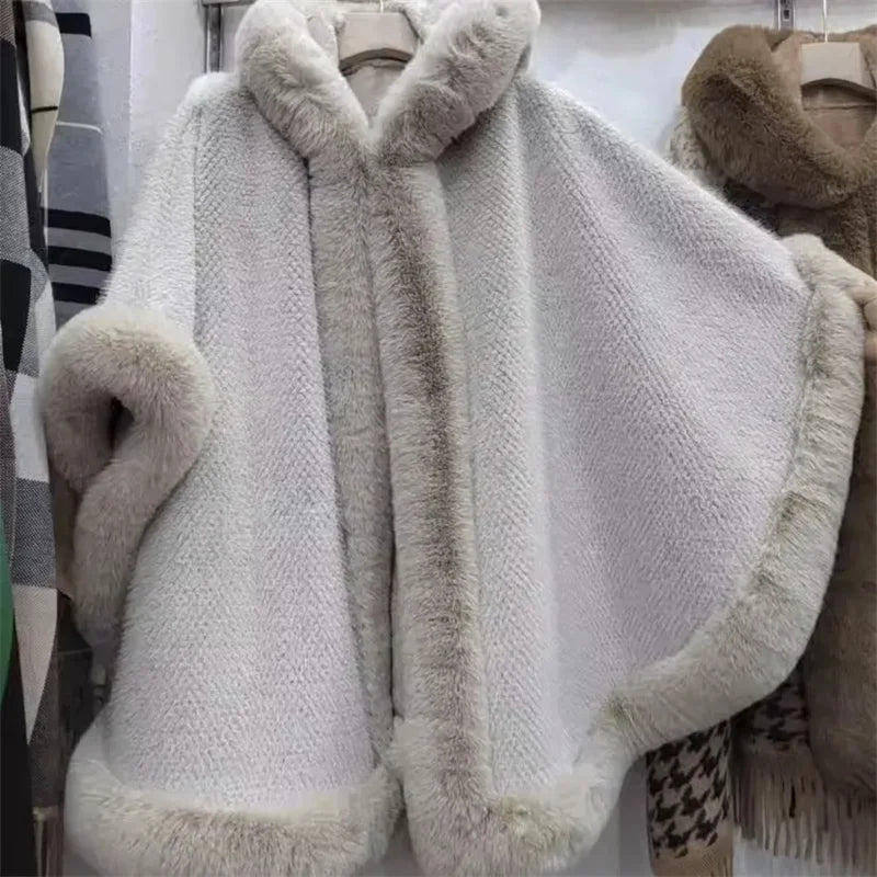 Large Fur Collar Shawl for Women in Winter 2023 Shenzhen European Popular Mid Length Cape Thickened Cape Christmas Year Fur Coat