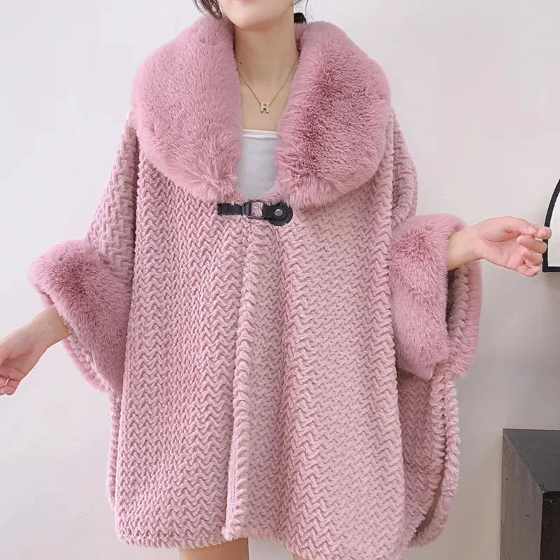 Large Fur Collar Shawl for Women in Winter 2023 Shenzhen European Popular Mid Length Cape Thickened Cape Christmas Year Fur Coat