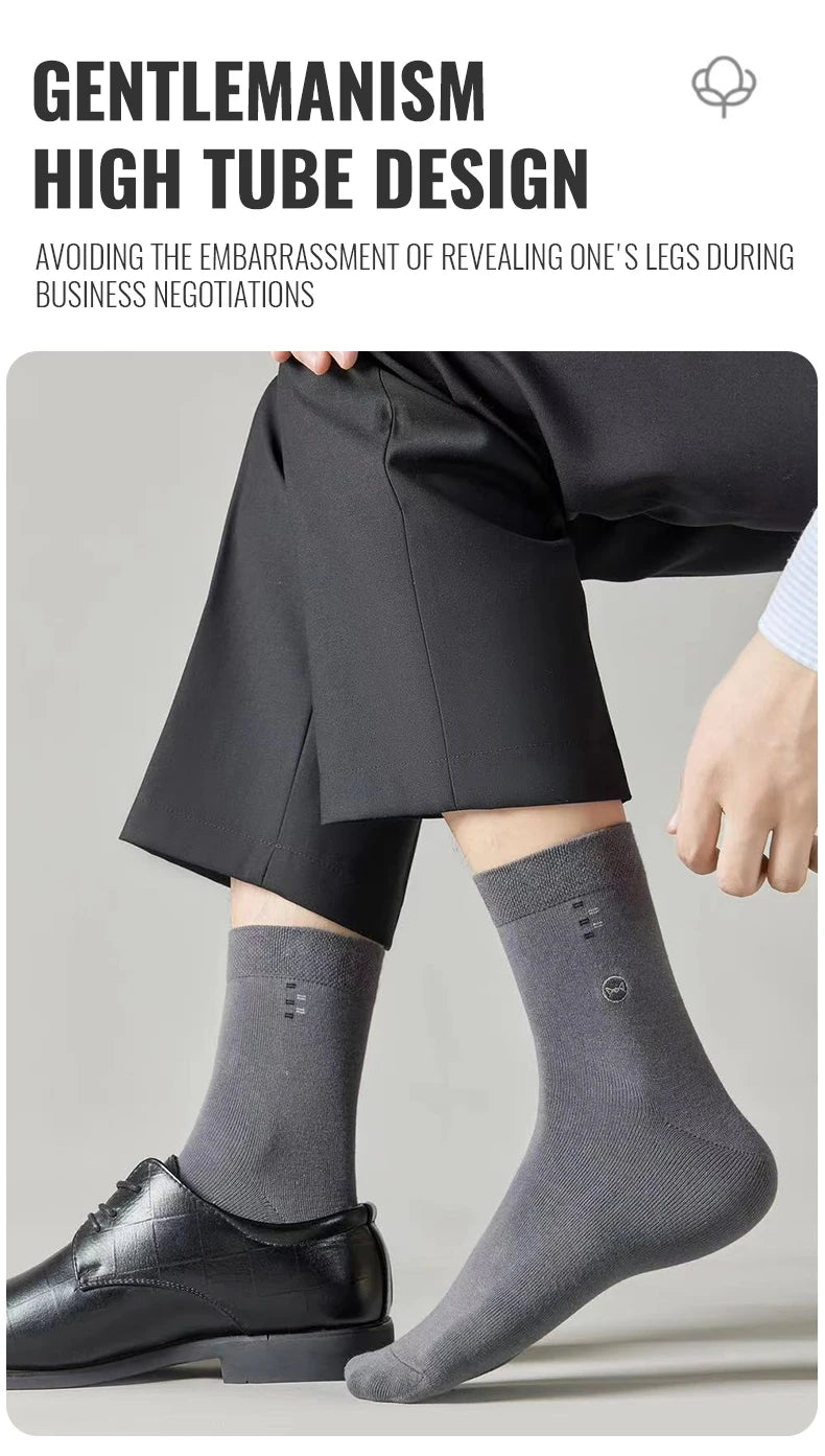 MiiOW 100% Pure Cotton Socks Men Black White Business Dress Long Sock Antibacterial Anti Odor Crew Socks Breathable Sport Sock