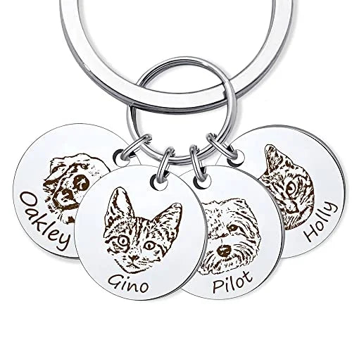 Amaxer Personalized Pet Photo Engraved Name Keychain Multiple Dog Cat Photo Engraved Memorial Christmas Gifts for Pet Lovers