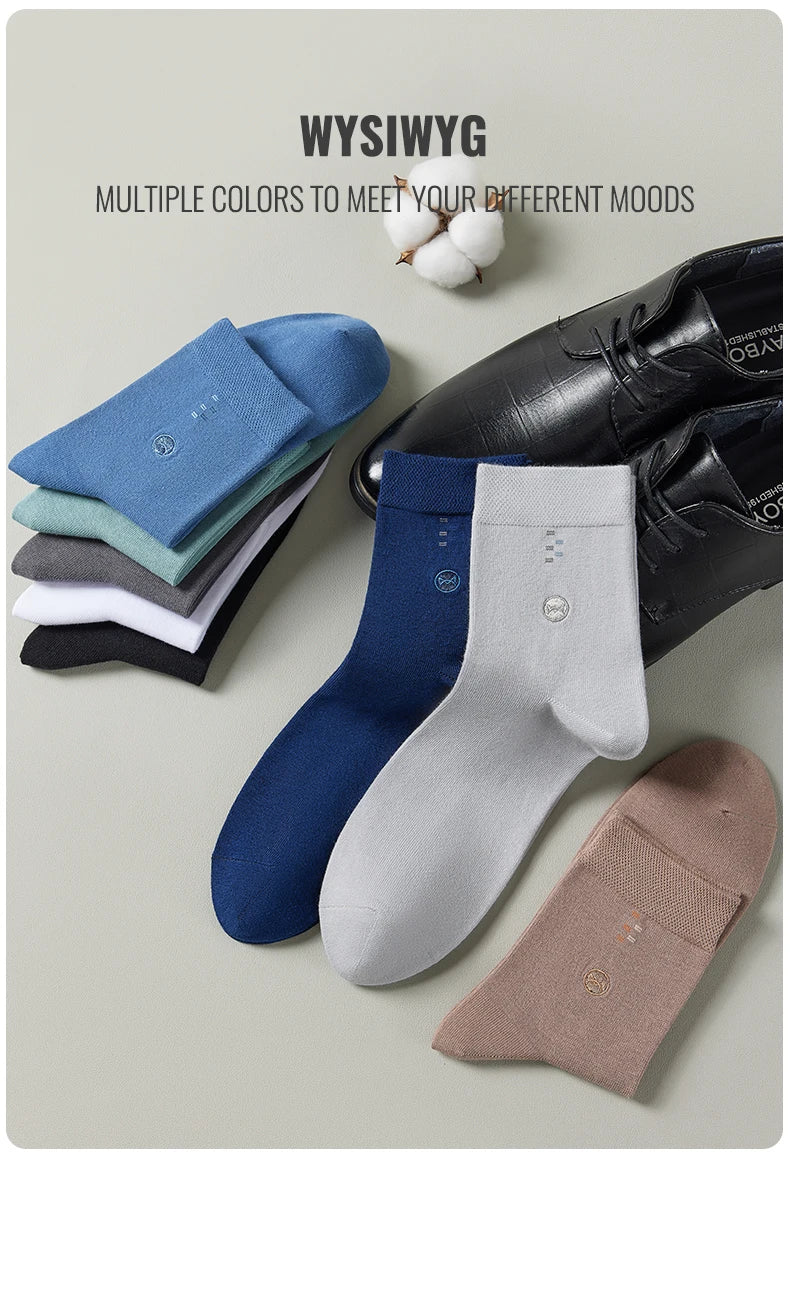 MiiOW 100% Pure Cotton Socks Men Black White Business Dress Long Sock Antibacterial Anti Odor Crew Socks Breathable Sport Sock