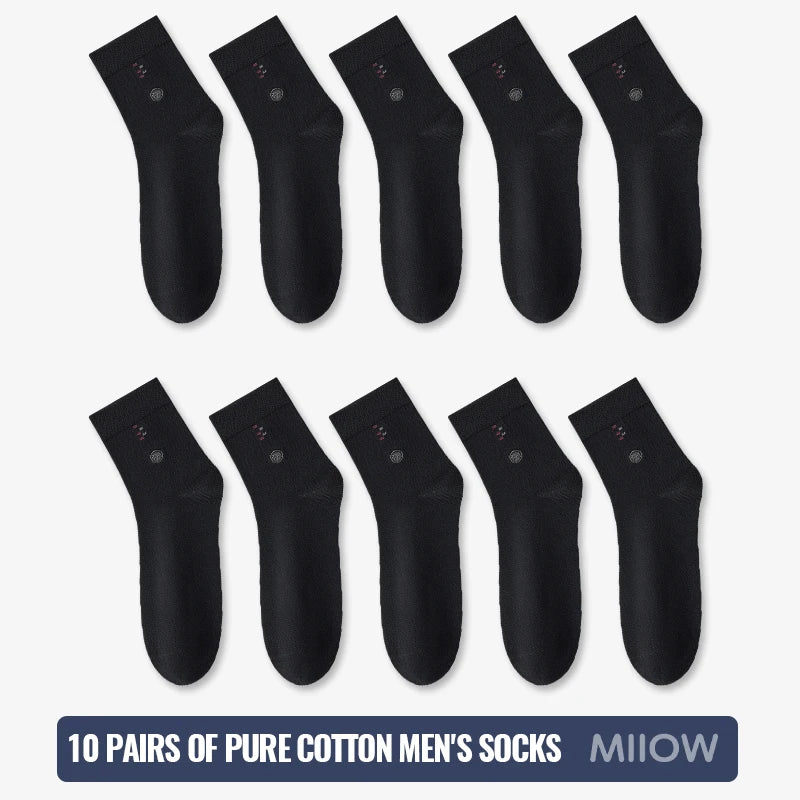 MiiOW 100% Pure Cotton Socks Men Black White Business Dress Long Sock Antibacterial Anti Odor Crew Socks Breathable Sport Sock