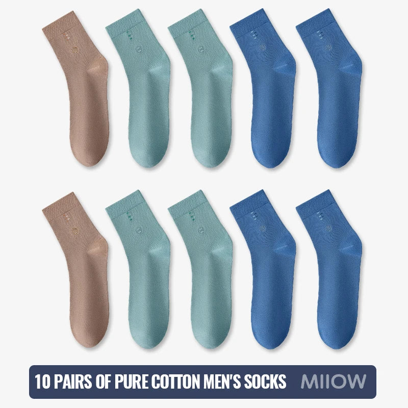 MiiOW 100% Pure Cotton Socks Men Black White Business Dress Long Sock Antibacterial Anti Odor Crew Socks Breathable Sport Sock