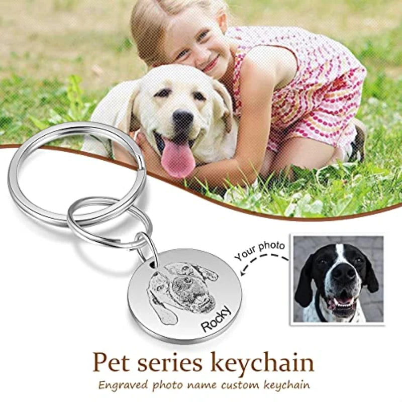 Amaxer Personalized Pet Photo Engraved Name Keychain Multiple Dog Cat Photo Engraved Memorial Christmas Gifts for Pet Lovers