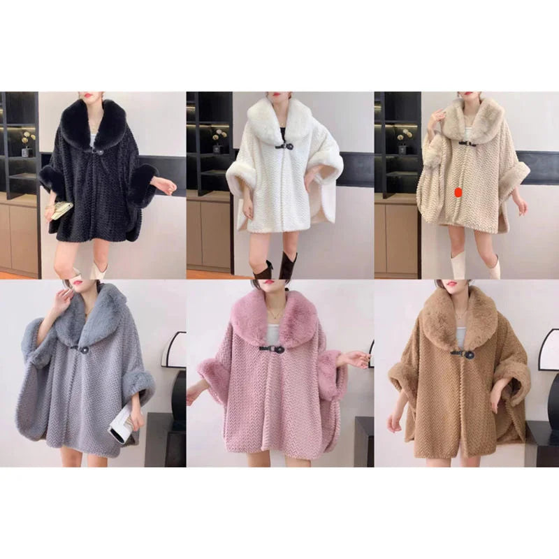 Large Fur Collar Shawl for Women in Winter 2023 Shenzhen European Popular Mid Length Cape Thickened Cape Christmas Year Fur Coat