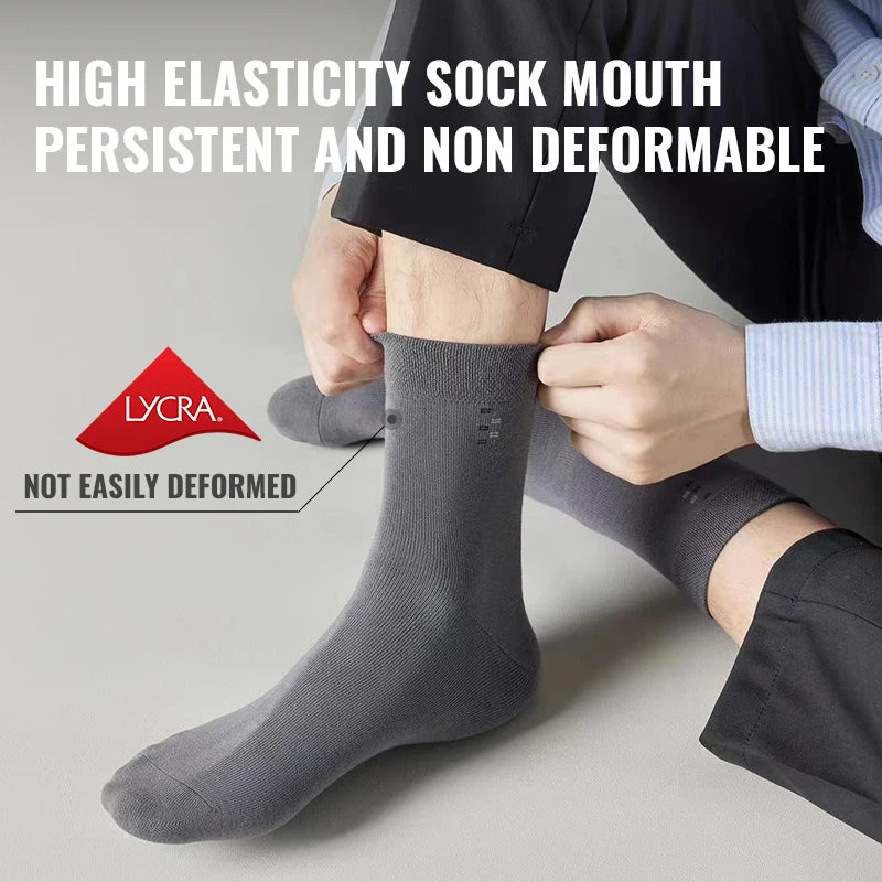 MiiOW 100% Pure Cotton Socks Men Black White Business Dress Long Sock Antibacterial Anti Odor Crew Socks Breathable Sport Sock