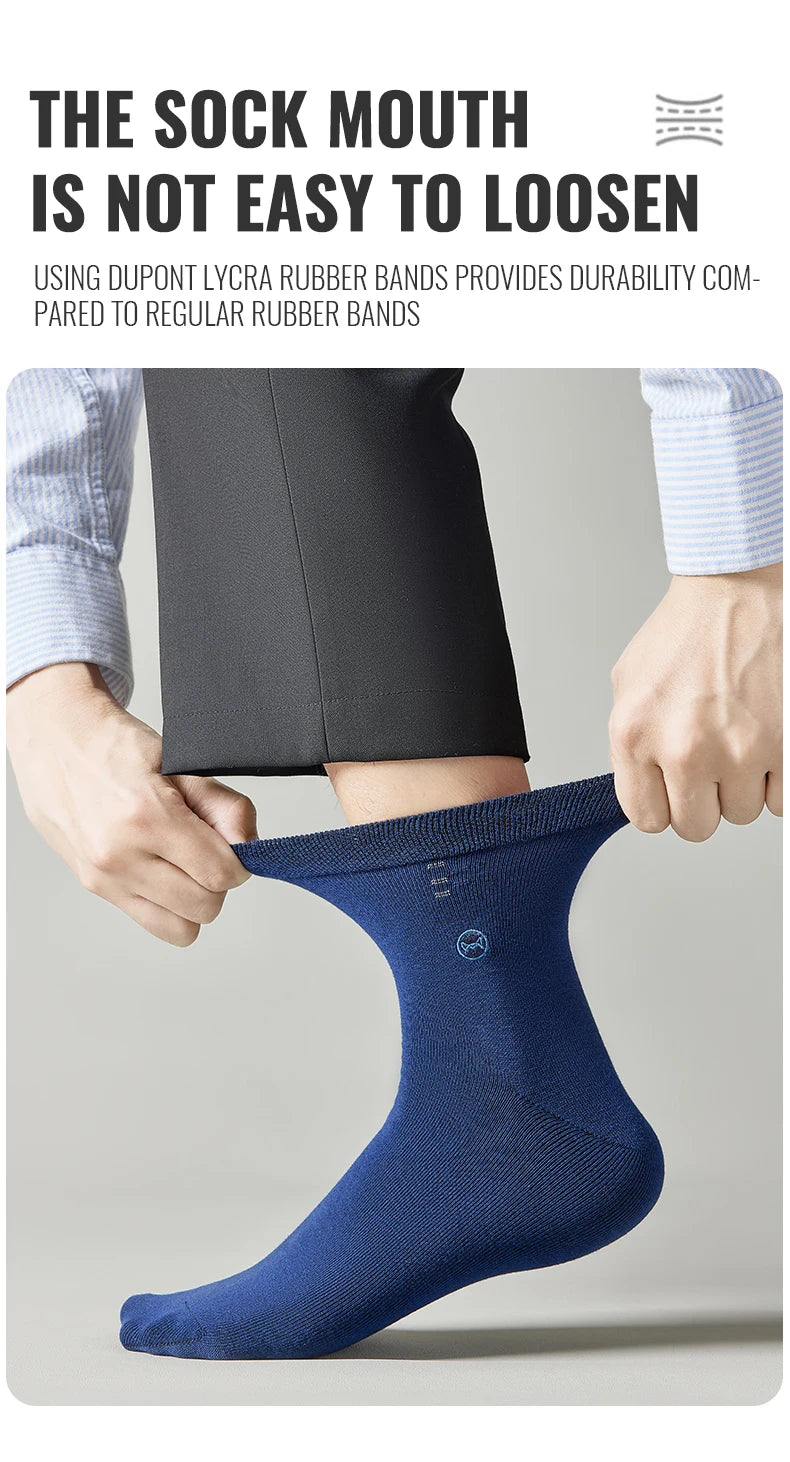 MiiOW 100% Pure Cotton Socks Men Black White Business Dress Long Sock Antibacterial Anti Odor Crew Socks Breathable Sport Sock