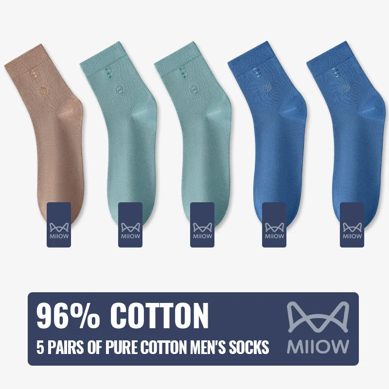 MiiOW 100% Pure Cotton Socks Men Black White Business Dress Long Sock Antibacterial Anti Odor Crew Socks Breathable Sport Sock